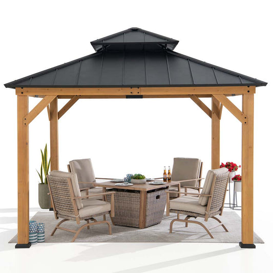 SUNJOY 11x11 Wooden Frame Backyard Hardtop Gazebo with Ceiling Hook - Standard Warm Cedar