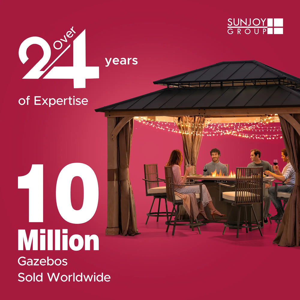 SUNJOY 11x11 Wooden Frame Backyard Hardtop Gazebo with Ceiling Hook - Standard Warm Cedar