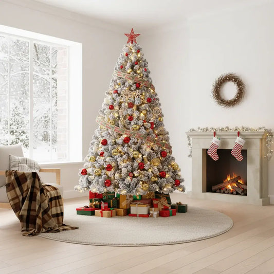 Garvee 6ft Pre-Lit Flocked Christmas Tree