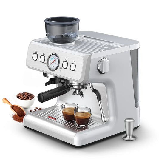Semi-Automatic Espresso Machine with Built-in Grinder and Steam Wand