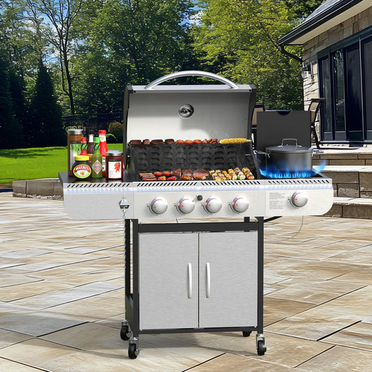 3+1/4+1 Burner Freestanding Propane Gas Grill With Side Burner And Cabinet
