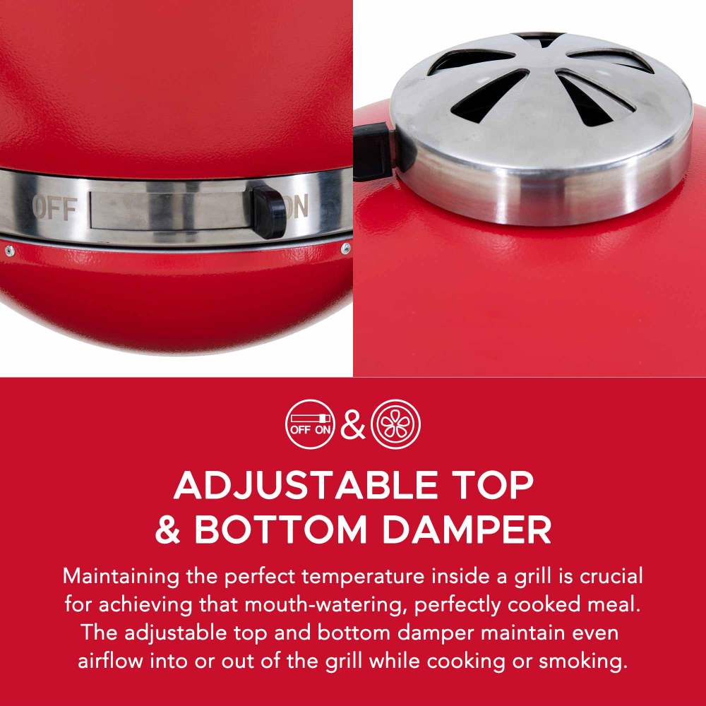 SUNJOY 20 Inch Charcoal Grill, Kamado Grill with Pizza Stone, Ultimate Egg BBQ Grill and Smoker with Wheels - Gray