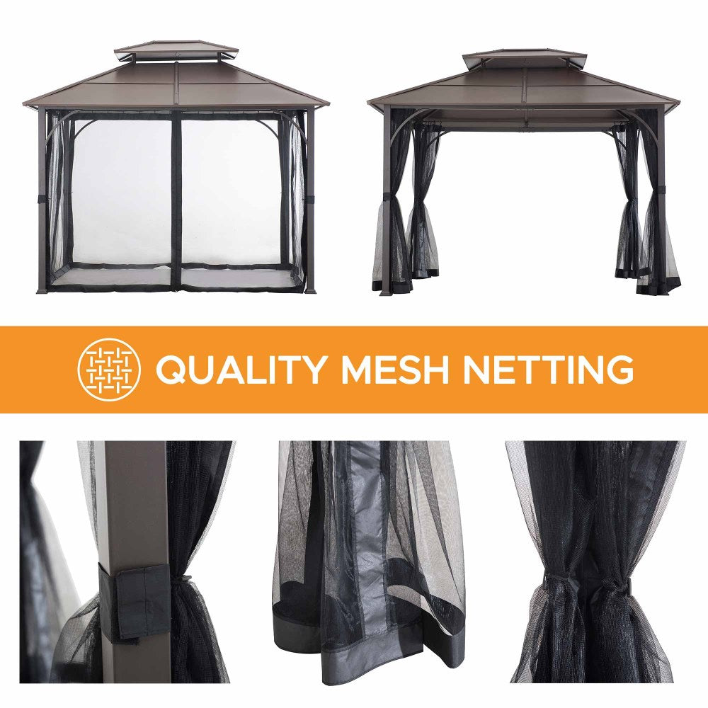 SUNJOY 12x16 Hard Top Gazebo with Steel Roof, Ceiling Hook, and Netting - Black