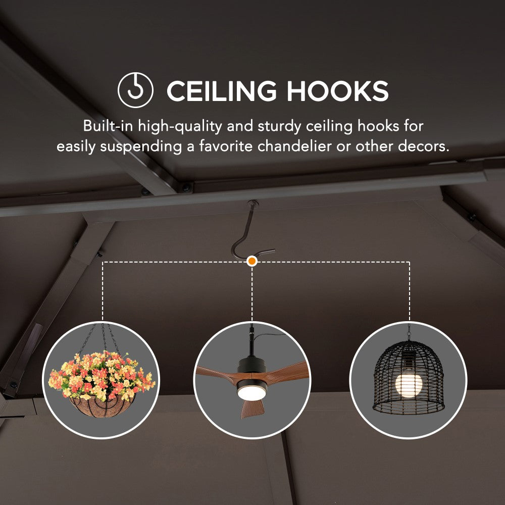 SUNJOY 12x16 Hard Top Gazebo with Steel Roof, Ceiling Hook, and Netting - Black