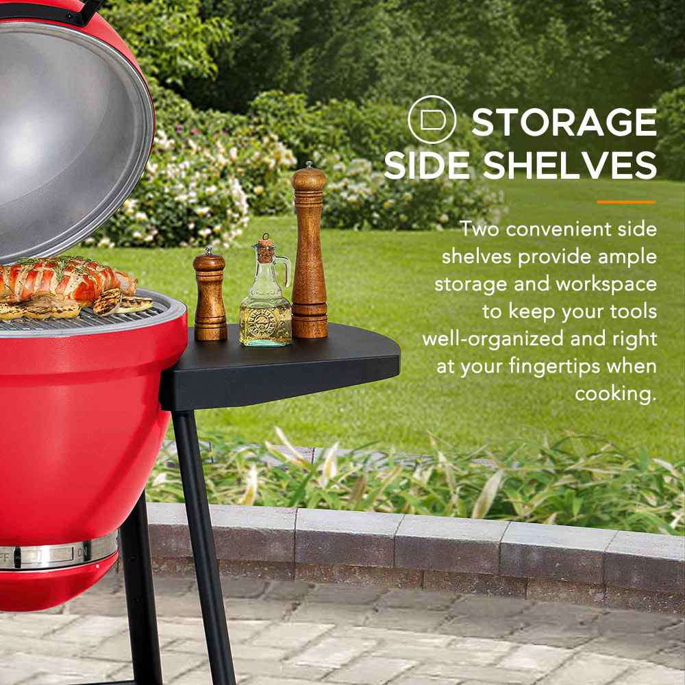 SUNJOY 20 Inch Charcoal Grill, Kamado Grill with Pizza Stone, Ultimate Egg BBQ Grill and Smoker with Wheels - Gray