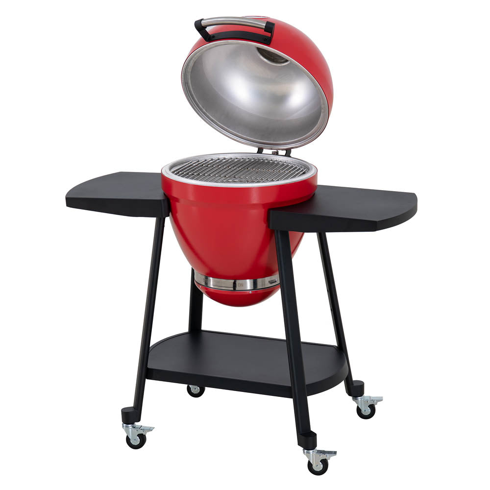 SUNJOY 20 Inch Charcoal Grill, Kamado Grill with Pizza Stone, Ultimate Egg BBQ Grill and Smoker with Wheels - Gray