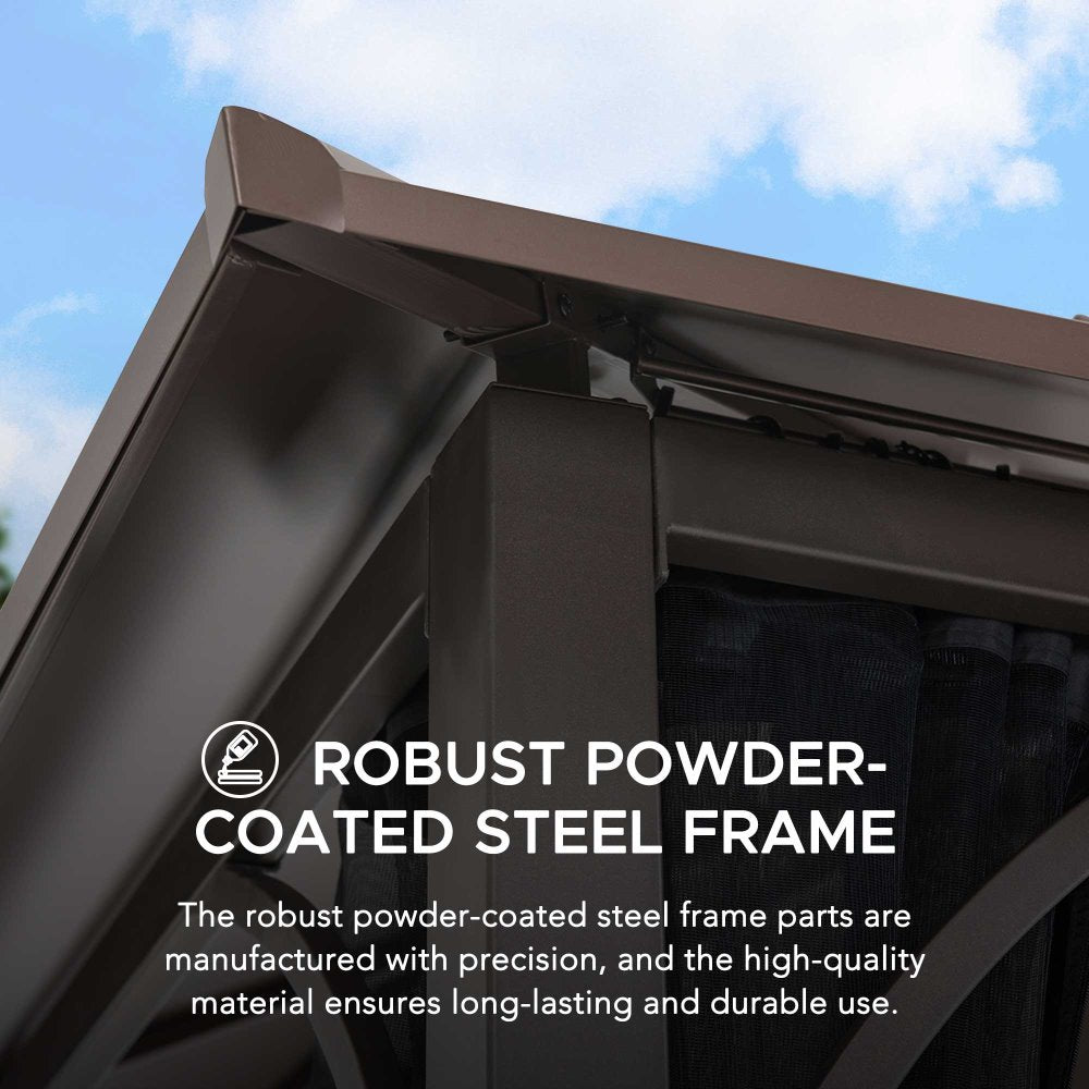 SUNJOY 12x16 Hard Top Gazebo with Steel Roof, Ceiling Hook, and Netting - Black