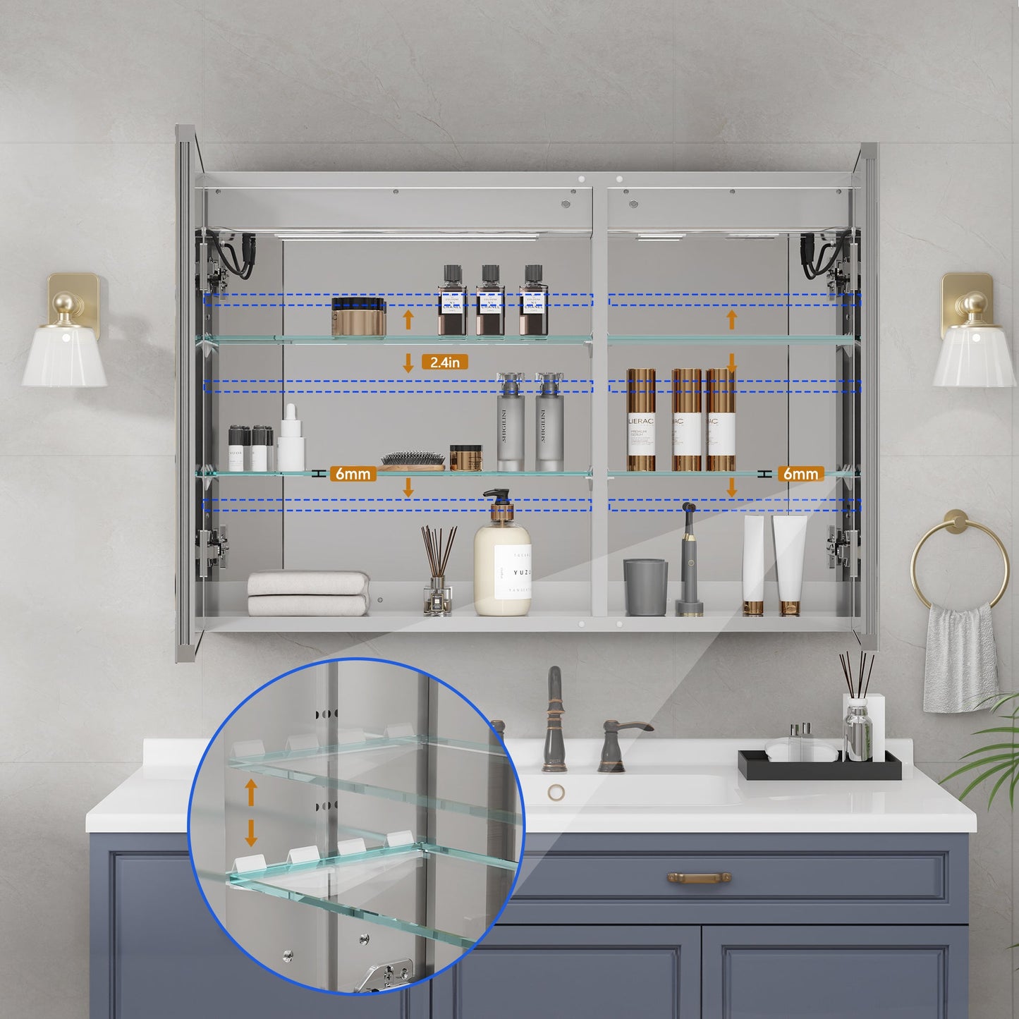 VEWRA 36 x 24 Lighted Medicine Cabinet | Double Door