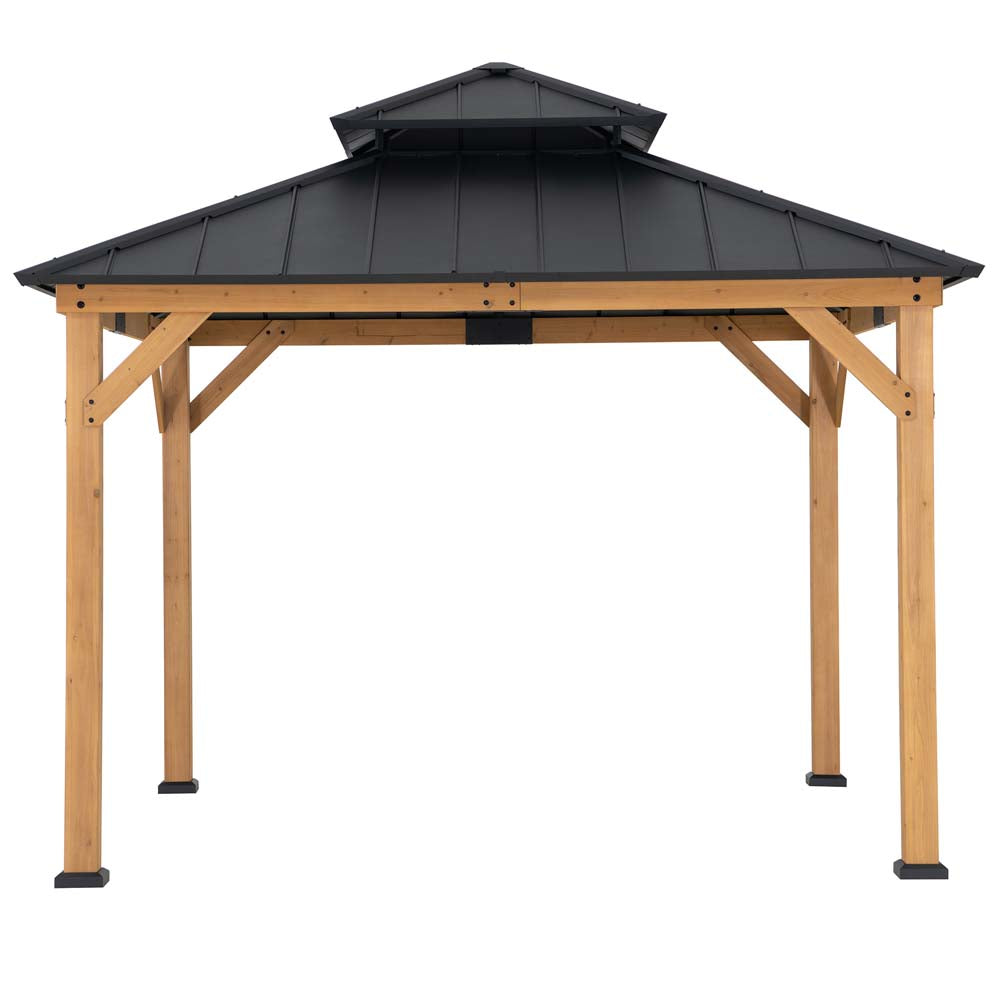 SUNJOY 11x11 Wooden Frame Backyard Hardtop Gazebo with Ceiling Hook - Standard Warm Cedar