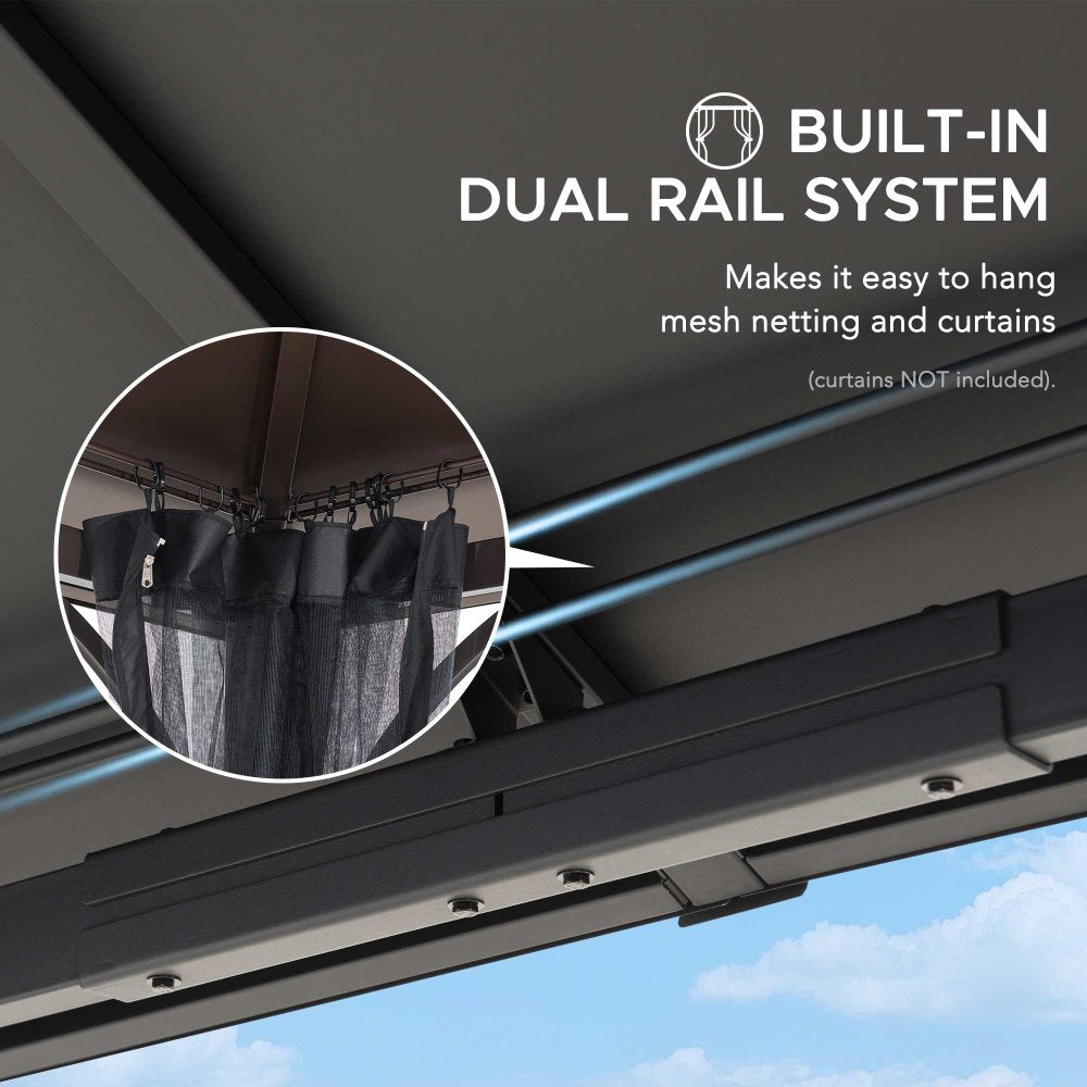 SUNJOY 12x16 Hard Top Gazebo with Steel Roof, Ceiling Hook, and Netting - Black