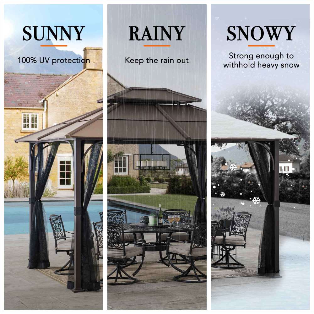 SUNJOY 12x16 Hard Top Gazebo with Steel Roof, Ceiling Hook, and Netting - Black