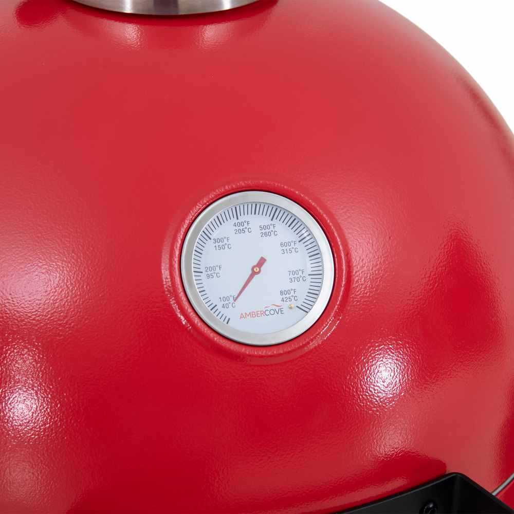 SUNJOY 20 Inch Charcoal Grill, Kamado Grill with Pizza Stone, Ultimate Egg BBQ Grill and Smoker with Wheels - Gray