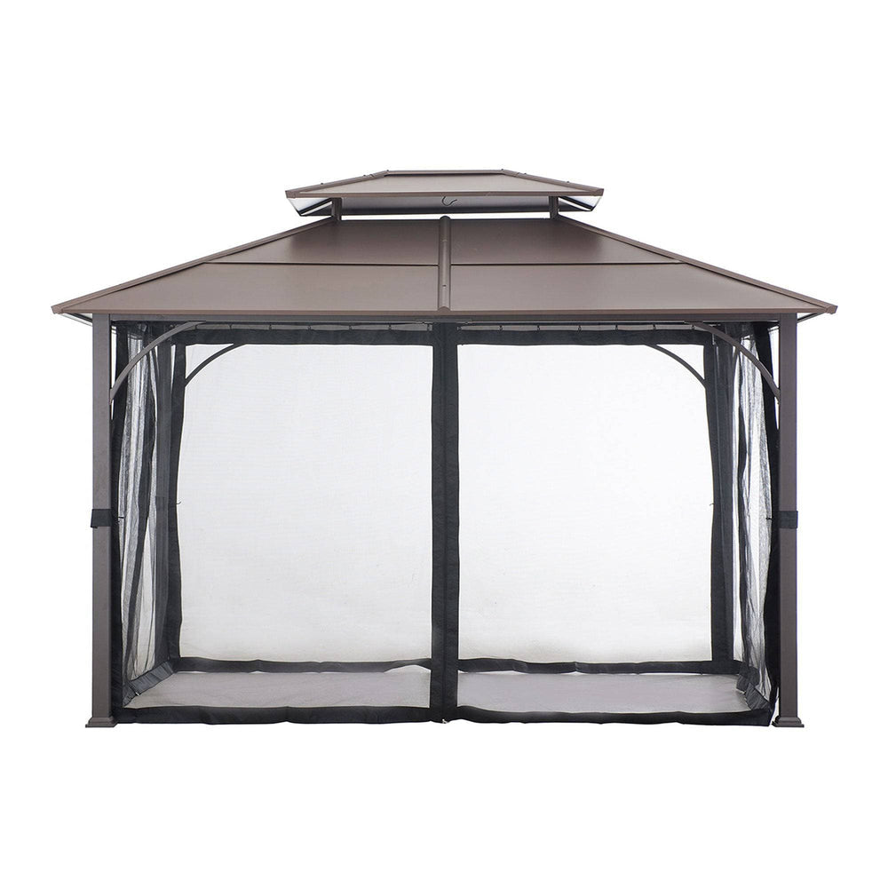 SUNJOY 12x16 Hard Top Gazebo with Steel Roof, Ceiling Hook, and Netting - Black