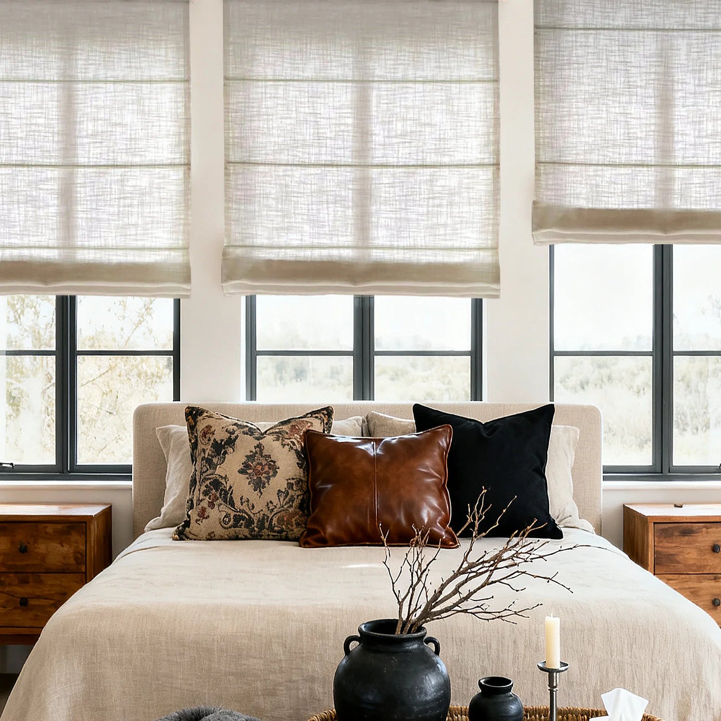 SmartWings Motorized Linen Roman Shades 50%/70%/100% Blackout Daphne