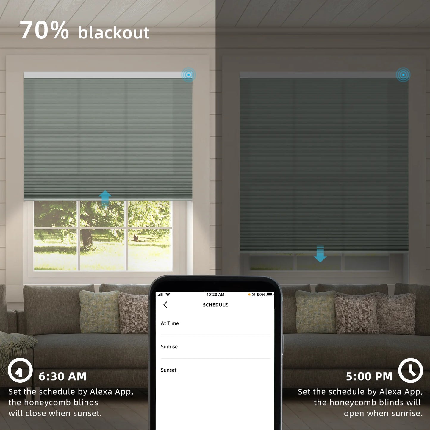 SmartWings Motorized Light Filtering and Blackout Cellular Shades Nowa Designer Texture Helios