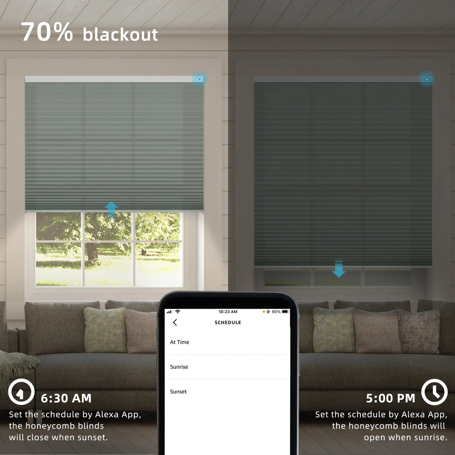 SmartWings Motorized Light Filtering and Blackout Cellular Shades Nowa Designer Texture Helios