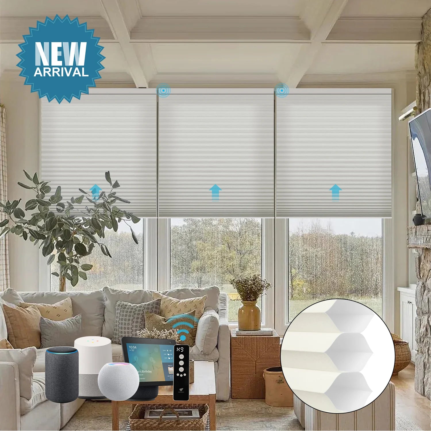 SmartWings Motorized Light Filtering and Blackout Cellular Shades Nowa Designer Texture Helios
