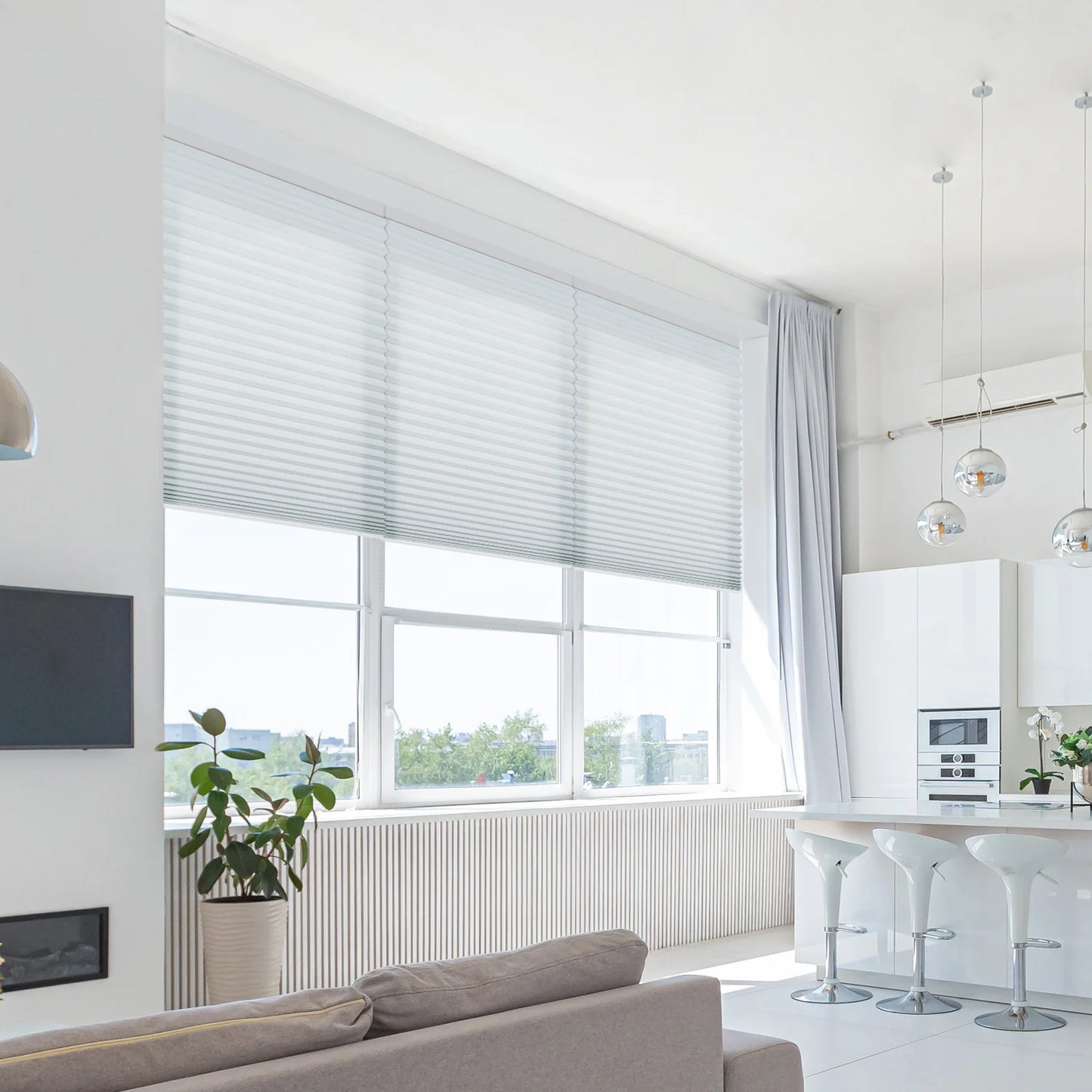 SmartWings Motorized Light Filtering and Blackout Cellular Shades Nowa Designer Texture Helios