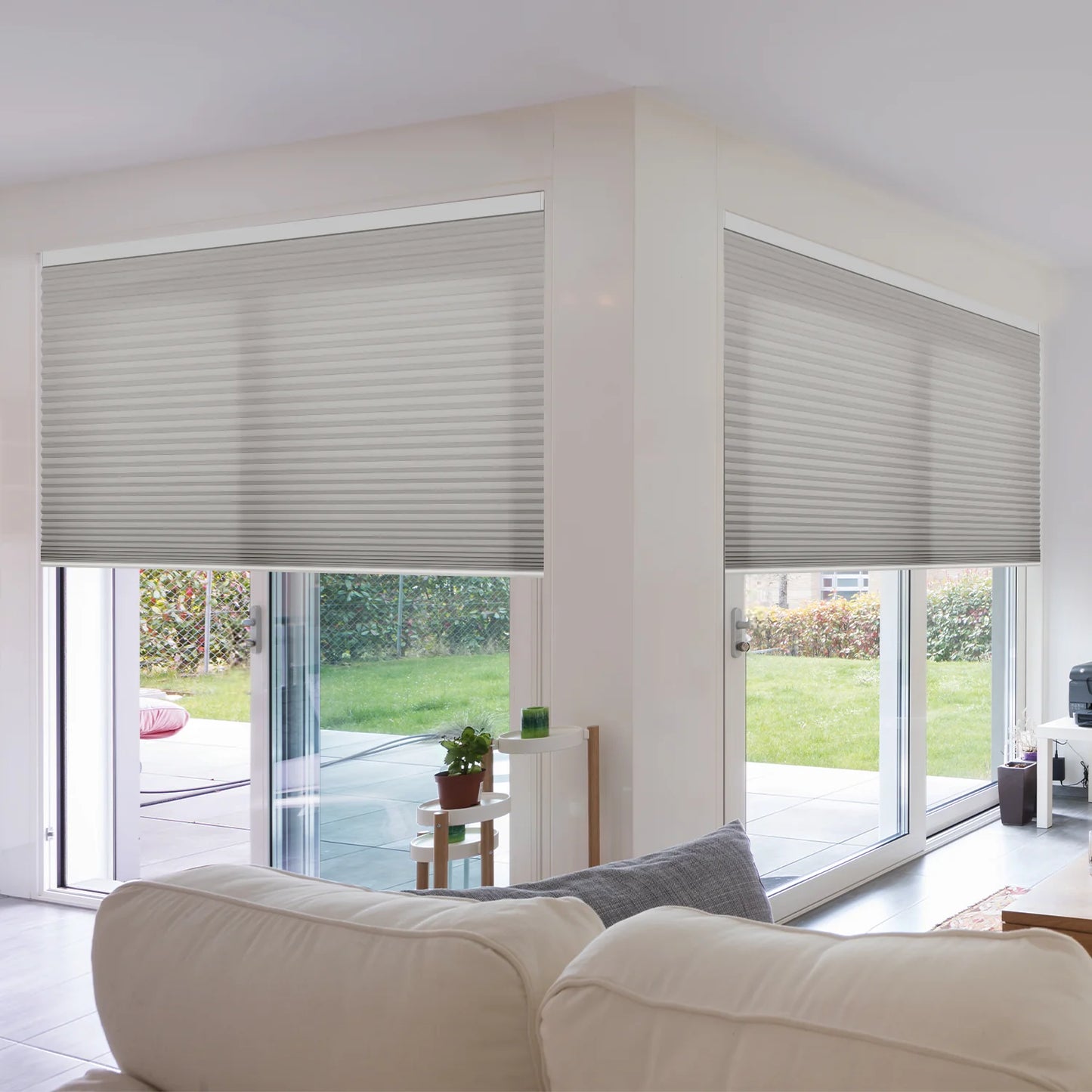 SmartWings Motorized Light Filtering and Blackout Cellular Shades Nowa Designer Texture Helios
